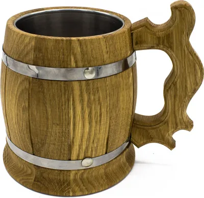 Produktbild von Rustikaler Bierkrug aus Eichenholz mit Edelstahlwanne