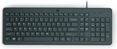 Imagen del producto de Teclado HP 150, con cable, tamaño completo (100%), conexión por cable USB, interruptor mecánico, distribución QWERTY, color