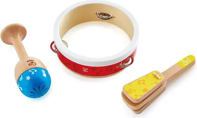 Produktbild von Hape Junior Perkussion Musikinstrumente Set Musikspielzeug Holzspielzeug 12M+