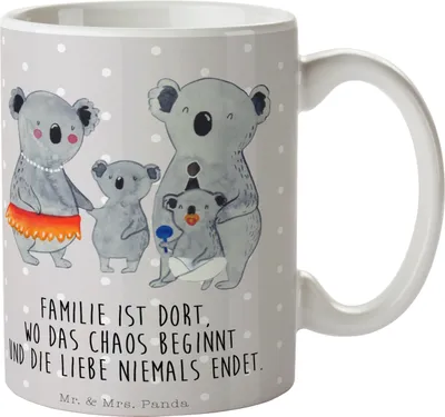 Produktbild von Mr. & Mrs. Panda Kaffeetasse Koala Familie - Grau Pastell - Geschenk, schöne tasse, Papa, Teetasse, Vatertag, Koalas, Becher, Kaffeebecher, Kinder, Family