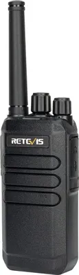 A black Retevis RT40 digital walkie-talkie is shown against a white background.