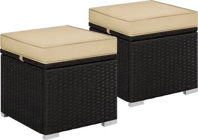 Produktbild von Yaheetech 2er Set Rattan Hocker Gartenhocker mit Abnehmbarem Kissen & Stauraum Wetterfest Sitzhocker Fußhocker Flache Rattanoptik