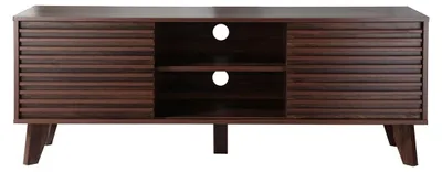 Image de CALICOSY - Meuble TV portes coulissantes Façades Effet Bois Rainuré L135 cm - FRIBOURG