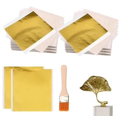 Productafbeelding van Goudfolie-imitatie, 200 vellen, 14x14 cm, met kwastje, geschikt voor knutselprojecten