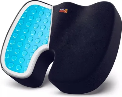 Produktbild von Linomag® Orthopädisches Sitzkissen, mit Memory Foam und Kühlgel, für Büro- oder Autostuhl, Steißbeinstütze, gegen Hämorrhoiden, Veloursbezug, Marineblau
