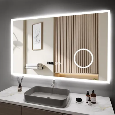 Produktbild von Badspiegel mit LED Beleuchtung Antibeschlag Kosmetikspiegel, 100x60cm Wandspiegel mit 3X Spiegel, Dimmbare mit Touch-Steuerung, IP44, Memory Funktion