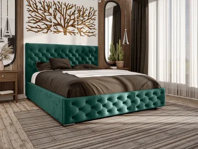 Obrázok produktu pre Manželská posteľ so zásuvkou 160x200 cm Monaco - zamatová posteľ, spálňová posteľ, posteľ Glamour - čalúnená posteľ Chesterfield - (zelená - Monolit 37)