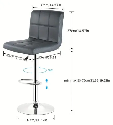 Image de Tabouret de bar - Tabouret bar - Tabourets de bar - Chaise de cuisine - Tabourets de bar - Lot de 2 - Hauteur d'assise réglable de 55 à 75 cm