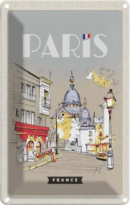 Produktbild von vianmo Blechschild 18x12 cm Paris Frankreich Gemälde Stadt Abenteuer Reisen Urlaub