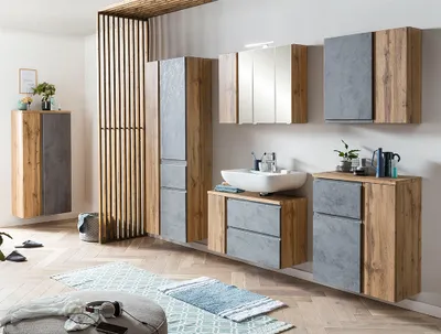 Produktbild von Badmöbel Komplett Set inkl. LED Beleuchtung in Wotan Eiche Nb. mit Beton Optik, VASTO-03-CONCRETE
