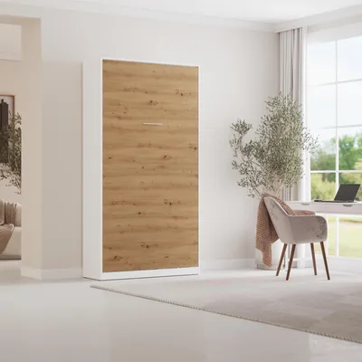 Produktbild von Schrankbett 100x200VSchlafzimmer & Ferienwohnungen Weiss/Wildeiche
