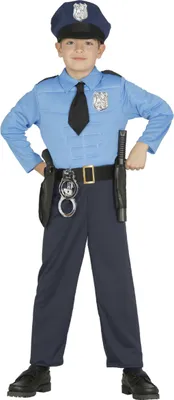 A child wearing a police costume.