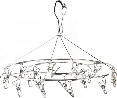Imagen del producto de Percha para secar ropa, acero inoxidable, con múltiples clips, ideal para colgar ropa interior, calcetines, sombreros, etc. No tiene argolla, es de forma redonda