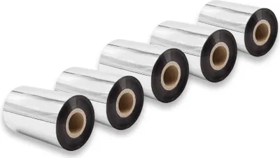 Produktbild von vhbw 5x Thermotransfer-Band kompatibel mit Godex EZ-1100 Plus, EZ-2200 Plus Drucker Etikettendrucker, Wischfest, 100 mm x 300 m, Wachs-Plus Schwarz