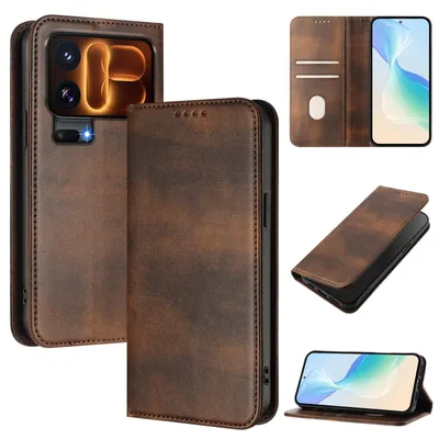 Produktbild von Handyhülle für Xiaomi 18 Pro, Vintage Leder RFID Schutz Kartenfach Standfunktion Magnetische Klapphülle Braun
