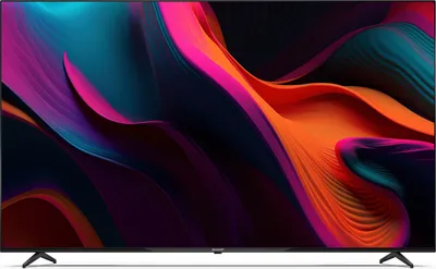 A flat-screen television displaying a colorful abstract image.