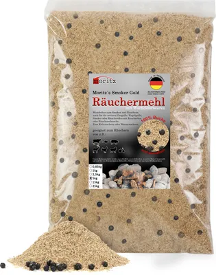 Produktbild von Moritz 5kg Räuchermehl Buche mit Wacholder fein 0,5 -1 mm Räuchern I Kalträuchern von Fisch Fleisch Wurst Käse Gemüse auch für BBQ I Grill - Räucherspäne