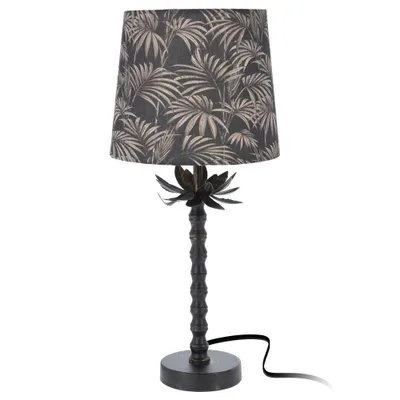 Zdjęcie produktu dla Vilde lampa stołowa | lampka nocna czarny abażur z motywem liści w kolorze złotym dekoracyjny 49x22 cm