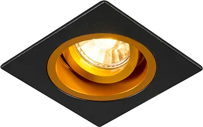 Produktbild von QAZQA - Modern Einbauspot schwarz mit Gold I Messing 9,3 cm drehbar und kippbar - Chuck I Wohnzimmer I Schlafzimmer - Stahl Quadratisch - LED geeignet GU10