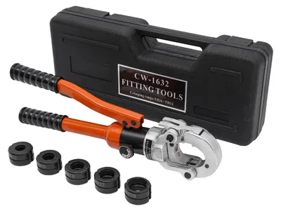 Produktbild von Hydraulische Kabelschuh-Crimpzange - 8 t - Manuell - V12/V15/V18/V22/V28 - Für Batteriekabelschuhe - Werkzeugsatz mit Aufbewahrungskoffer - Orange