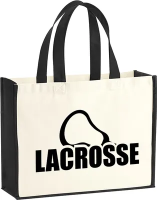 Produktbild von Huuraa Jutetasche Lacrosse Schriftzug 21 Liter Black Jute und Baumwolle Einkaufstasche Geschenkidee