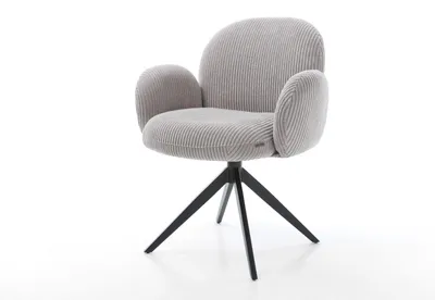 Produktbild von DELIFE Drehstuhl Nube-Flex mit Armlehnen Cord Silbergrau Kreuzgestell breit Schwarz 360° drehbar Wippfunktion Taschenfederkern