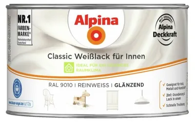 Produktbild von Alpina Weißlack glänzend RAL 9010 reinweiß 300 ml