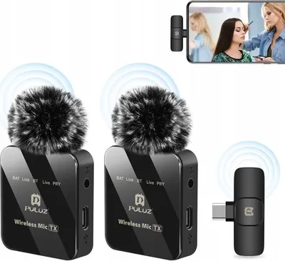 Zdjęcie produktu dla 2x Bezprzewodowy Mikrofon Krawatowy do Telefonu USB TYPE-C / USB-C Puluz / PU648B