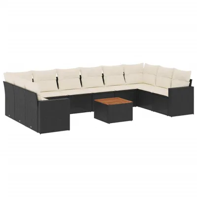 Produktbild von vidaXL 11-tlg. Garten-Sofagarnitur mit Kissen Schwarz Poly Rattan