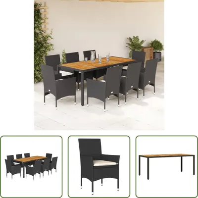 Produktbild von The Living Store 9-tlg. Garten-Essgruppe mit Kissen Schwarz Poly Rattan Akazie
