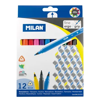 Zdjęcie produktu dla Flamastry Milan trójkątne cienkie 12 kolorów