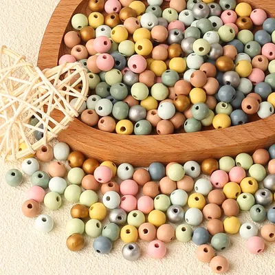 500 bunte Holzperlen 10 mm zum Auffädeln, Bastelperlen