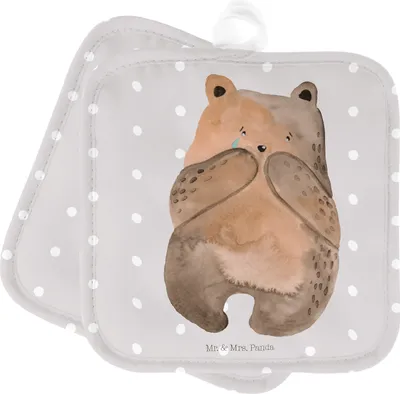 Produktbild von Mr. & Mrs. Panda Topfuntersetzer Bär Verlust - Grau Pastell - Geschenk, Kochlappen, Doppel Topflappen, Set, topfhalter, Teddy