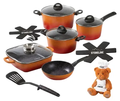 Produktbild von STONELINE® Kochgeschirr-Set 15-teilig 18/20/24 | mit Deckeln - Orange