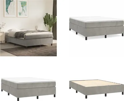 Zdjęcie produktu dla vidaXL Łóżko na sprężynach skrzyniowych jasnoszare 140x190 cm aksamit - Łóżko na sprężynach skrzyniowych - Łóżko - Meble do sypialni