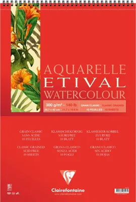 Produktbild von Clairefontaine 5x Etival Aquarellpapier Block, Doppelspirale A3 10 Blatt 96427C