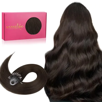 Productafbeelding van Microring extensions, echt haar, 50 gram, 45 cm, donkerbruin, Remy kwaliteit, glad, onzichtbaar