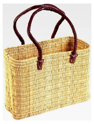 Produktbild von Einkaufskorb aus Seegras mit Ledergriff in mittlerer Größe und langem Griff, Natur, Abmessungen: 40x15x26 cm