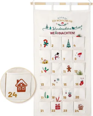 Produktbild von 2024 Adventskalender Stoff Weihnachtsdeko Aufhängen 70x130cm Beige