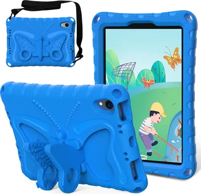 Produktbild von Kinder Hülle für iPad mini (2024)/iPad mini (A17 Pro)/iPad mini (2021)/iPad mini 6 8,3" Leicht Stoßfeste EVA Kindgerechtes Schutzhülle mit Schultergurt, Schmetterlings-Ständer Blau