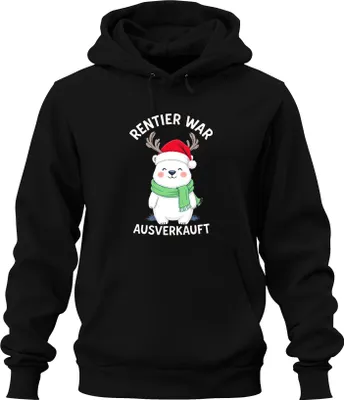 Zdjęcie produktu dla Renifer został wyprzedany Polar Bear Antlers Christmas Gift Uni Bluza z kapturem, Czarny, XL
