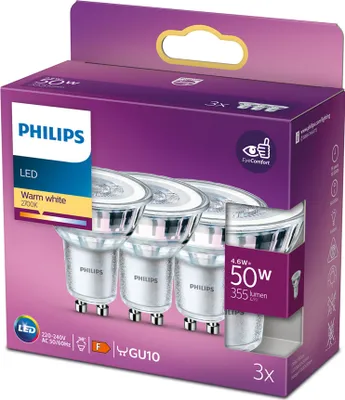 Obrázek produktu pro Philips Bodový zdroj 50 W PAR16, 3× GU10, 4,6 W, 50 W, GU10, 355 lm, 15000 h, Teplá bílá
