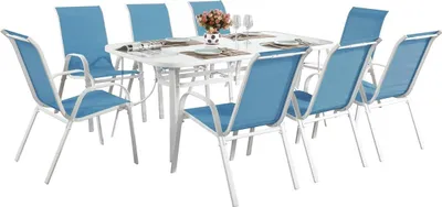 Image de Table et chaises de jardin en textilène "Cordoba XL 180" - Phoenix - 8 places - Bleu