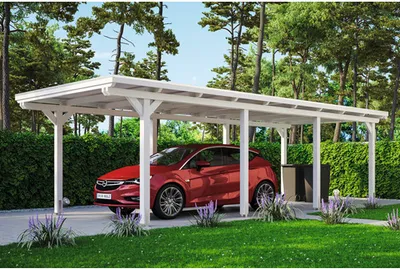 Produktbild von Einzelcarport SKAN HOLZ Emsland inkl. EPDM Folie, Pfostenanker 354 x 846 cm weiß
