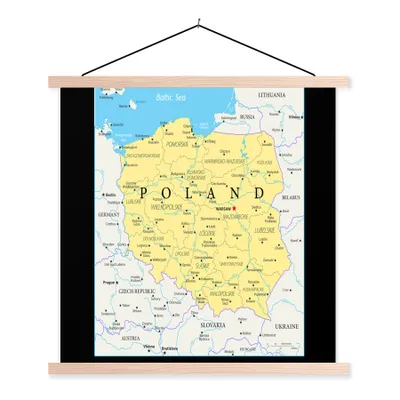 Produktbild von MuchoWow® Textilposter Karte von Polen 120x120 cm mit holzfarbenen Rahmen - Textil-Poster