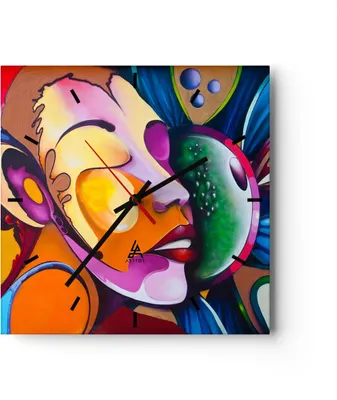 Produktbild von Wanduhr - Quadrat - Glasuhr - Abstraktion modern - 30x30cm - Schleichendes Uhrwerk - Lautlos - zum Aufhängen bereit - Dekoration Modern - Wanddekoration aus Glas - C3AC30x30-3521