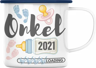 Produktbild von Trendation - Onkel 2022 Loading Emaille Tasse Werdender Onkel Schwangerschaft Ankündigung Bruder (Blau)