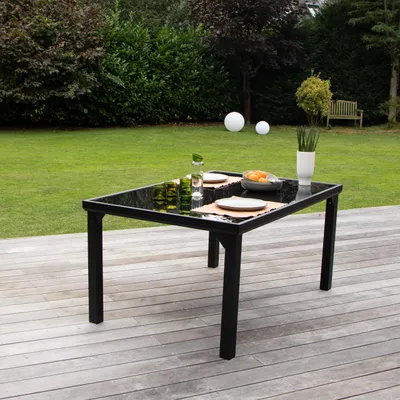 Image de Table de jardin en aluminium et verre 6P  BLACK EDITION