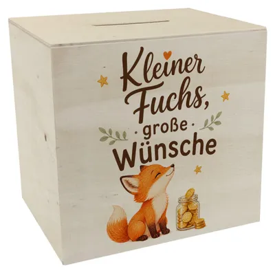 Produktbild von Spardose Holz Kleiner Fuchs - Sparschwein mit Wunschspruch Mit Spruch: Kleiner