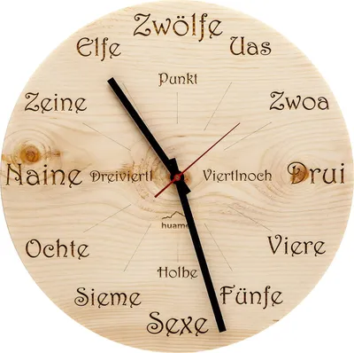 Huamet CH40-A-1605 Holz-Wanduhr Zirbe Dialekt Rund 1